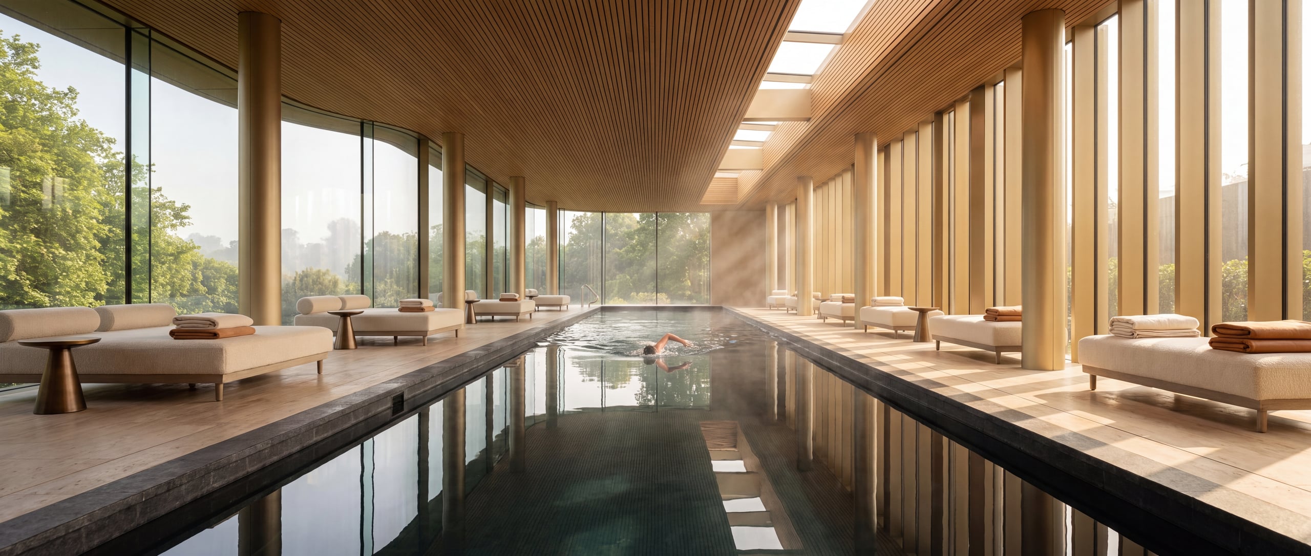 The indoor swimming pool.