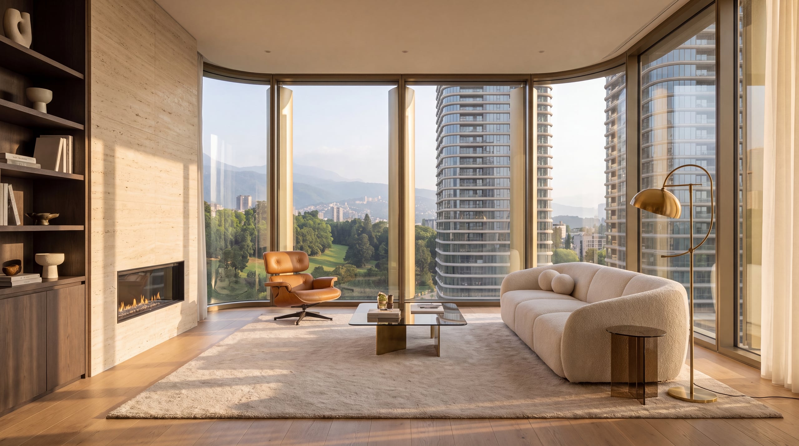 A residence living room with the city beyond.