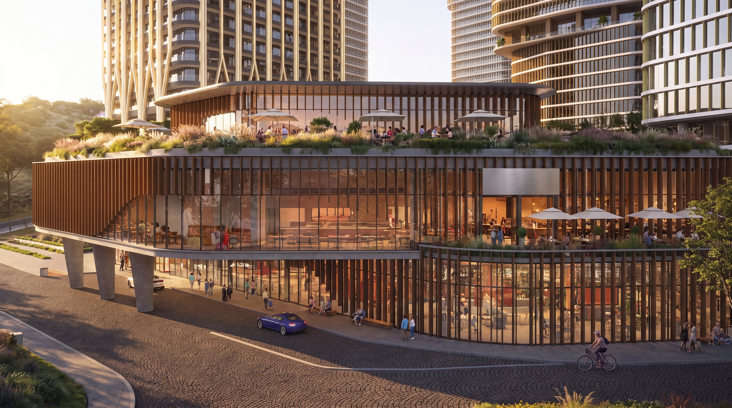 The landscaped garden terraces on the podium.